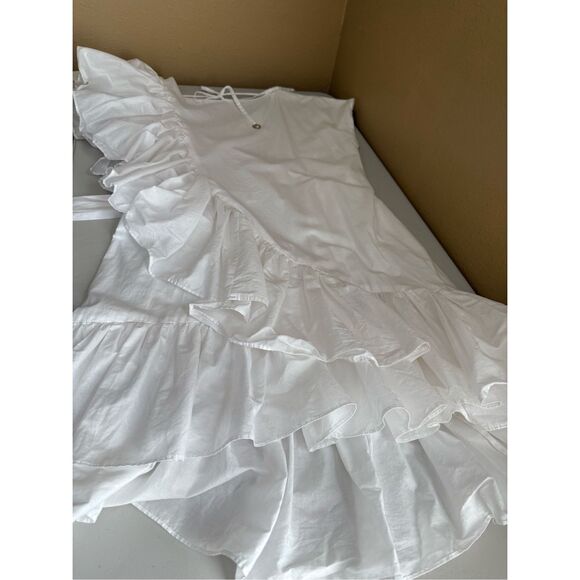 Valtadoros White Ruffle Asymmetric Dress w/ Waist Tie – Size S - Picture 14 of 16